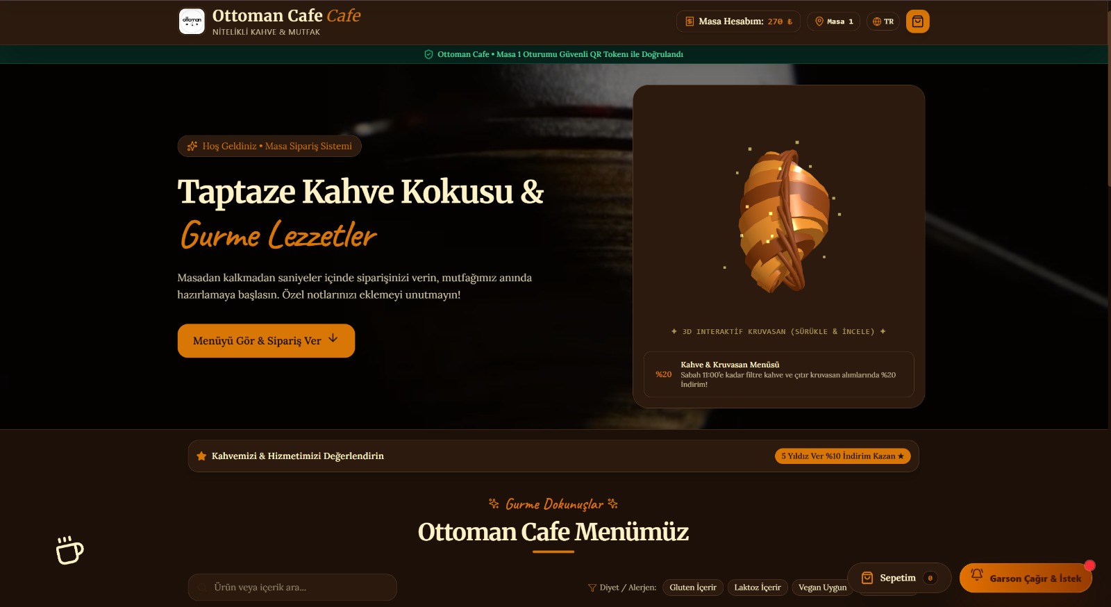 BrewControl QR Menü Müşteri Karşılama Ekranı